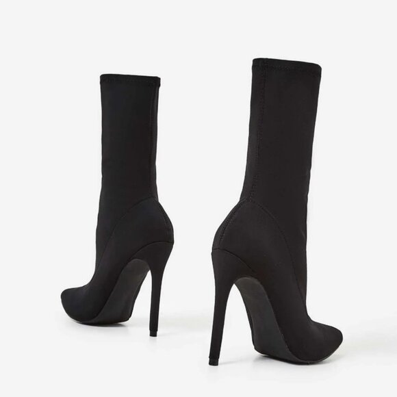 NWOB EGO Fiona Pointed Toe Stiletto Ankle Boots in Black Lycra – Size 11US / 9UK - Picture 3 of 12